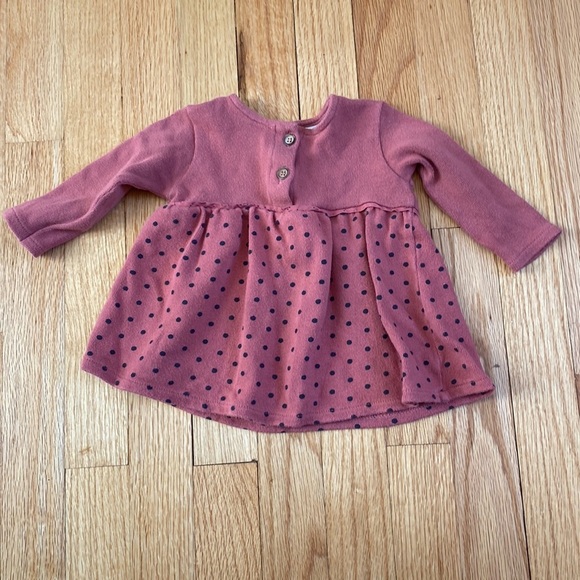Zara Sweater 6-9 Month Rose Pink Sweater with‎ Navy or Black Polka Dots Mauve - Picture 1 of 6